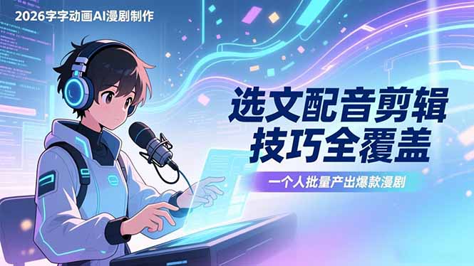 2026字字动画AI漫剧制作-1期，选文配音剪辑技巧全覆盖，一个人就能批量产出爆款漫剧-长青创习社