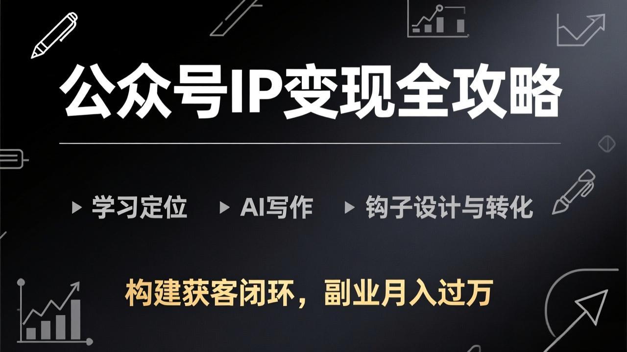 公众号IP变现全攻略-更新,学习定位、AI写作、钩子设计与转化,构建获客闭环,副业月入过万-长青创习社