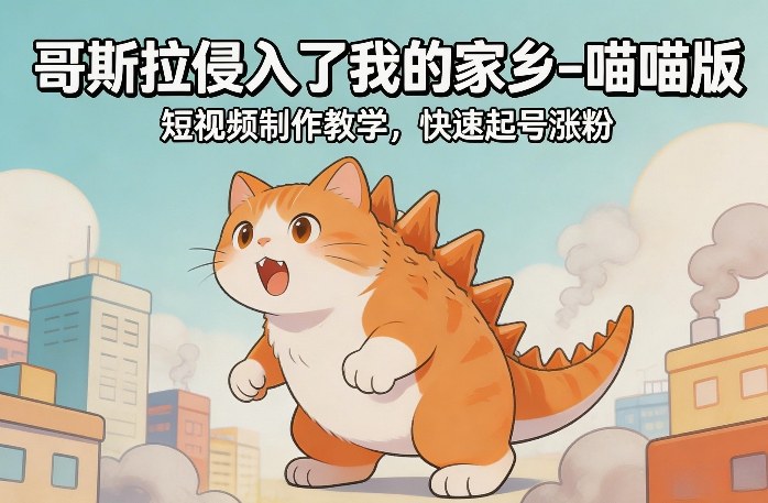 哥斯拉侵入了我的家乡–喵喵版短视频制作教学，快速起号涨粉-长青创习社